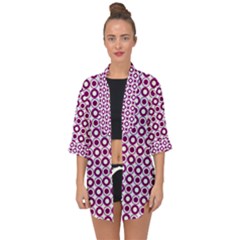 Mazipoodles Magenta White Donuts Polka Dot Open Front Chiffon Kimono