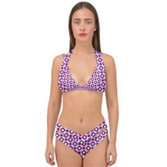 Mazipoodles Magenta White Donuts Polka Dot Double Strap Halter Bikini Set by Mazipoodles