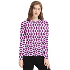 Mazipoodles Magenta White Donuts Polka Dot Women s Long Sleeve Rash Guard by Mazipoodles