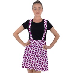 Mazipoodles Magenta White Donuts Polka Dot Velvet Suspender Skater Skirt by Mazipoodles