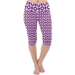 Mazipoodles Magenta White Donuts Polka Dot Lightweight Velour Cropped Yoga Leggings by Mazipoodles