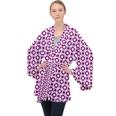 Mazipoodles Magenta White Donuts Polka Dot Long Sleeve Velvet Kimono  by Mazipoodles