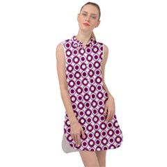 Mazipoodles Magenta White Donuts Polka Dot Sleeveless Shirt Dress by Mazipoodles