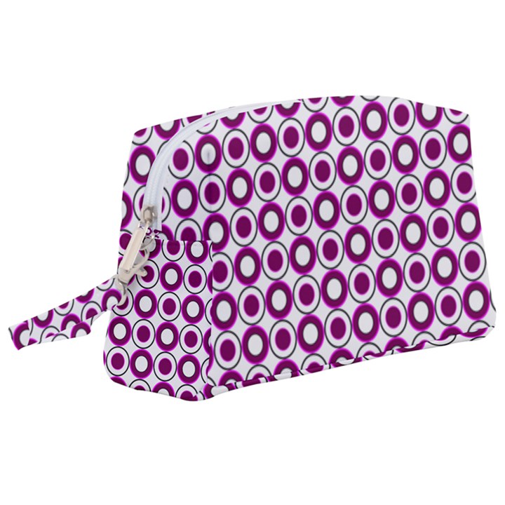 Mazipoodles Magenta White Donuts Polka Dot Wristlet Pouch Bag (Large)