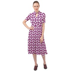 Mazipoodles Magenta White Donuts Polka Dot Keyhole Neckline Chiffon Dress by Mazipoodles