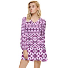 Mazipoodles Magenta White Donuts Polka Dot Tiered Long Sleeve Mini Dress by Mazipoodles