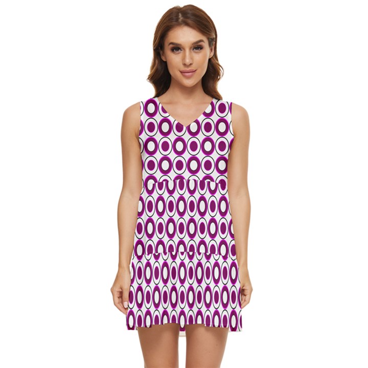 Mazipoodles Magenta White Donuts Polka Dot Tiered Sleeveless Mini Dress