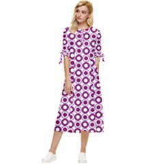 Mazipoodles Magenta White Donuts Polka Dot Bow Sleeve Chiffon Midi Dress by Mazipoodles