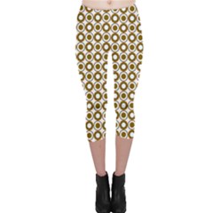 Mazipoodles Olive White Donuts Polka Dot Capri Leggings  by Mazipoodles