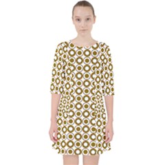 Mazipoodles Olive White Donuts Polka Dot Quarter Sleeve Pocket Dress by Mazipoodles