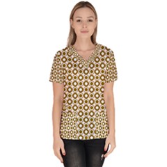 Mazipoodles Olive White Donuts Polka Dot Women s V-neck Scrub Top by Mazipoodles