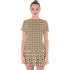 Mazipoodles Olive White Donuts Polka Dot Drop Hem Mini Chiffon Dress by Mazipoodles