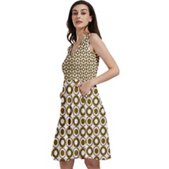 Mazipoodles Olive White Donuts Polka Dot Sleeveless V-neck Skater Dress With Pockets by Mazipoodles