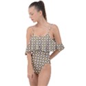 Mazipoodles Olive White Donuts Polka Dot Drape Piece Swimsuit View1