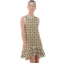 Mazipoodles Olive White Donuts Polka Dot Frill Swing Dress by Mazipoodles