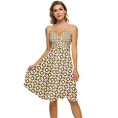 Mazipoodles Olive White Donuts Polka Dot Sleeveless Tie Front Chiffon Dress by Mazipoodles