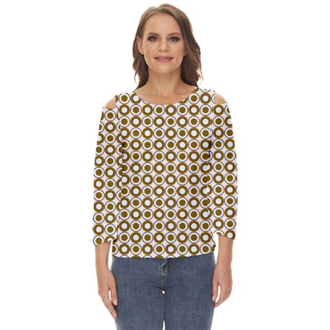 Mazipoodles Olive White Donuts Polka Dot Cut Out Wide Sleeve Top by Mazipoodles