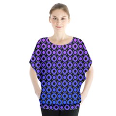 Mazipoodles Purple Pink Gradient Donuts Polka Dot Batwing Chiffon Blouse