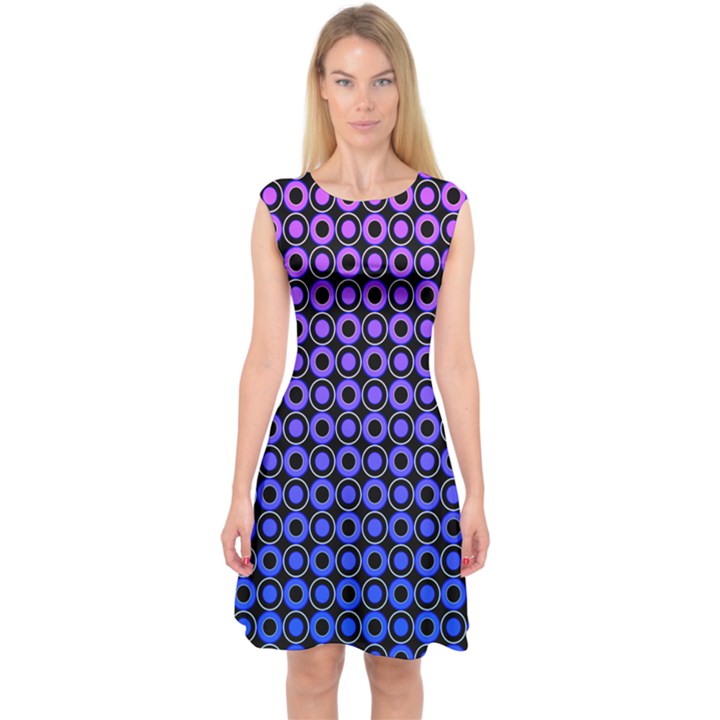 Mazipoodles Purple Pink Gradient Donuts Polka Dot Capsleeve Midi Dress