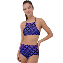 Mazipoodles Purple Pink Gradient Donuts Polka Dot Halter Tankini Set by Mazipoodles