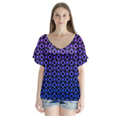 Mazipoodles Purple Pink Gradient Donuts Polka Dot V-neck Flutter Sleeve Top by Mazipoodles