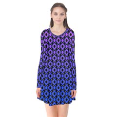 Mazipoodles Purple Pink Gradient Donuts Polka Dot Long Sleeve V-neck Flare Dress by Mazipoodles