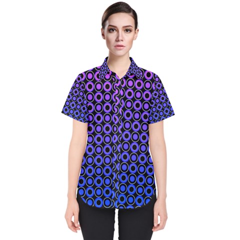 Mazipoodles Purple Pink Gradient Donuts Polka Dot Women s Short Sleeve Shirt by Mazipoodles