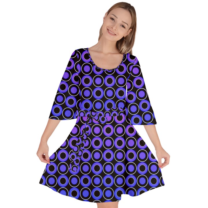 Mazipoodles Purple Pink Gradient Donuts Polka Dot Velour Kimono Dress