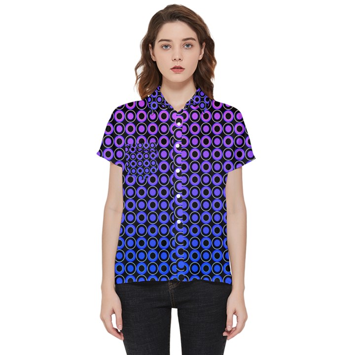 Mazipoodles Purple Pink Gradient Donuts Polka Dot Short Sleeve Pocket Shirt