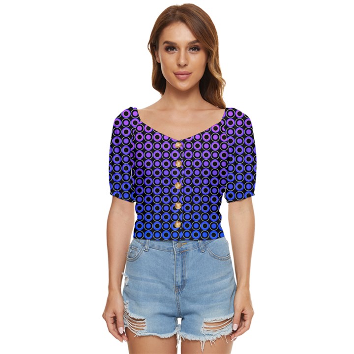 Mazipoodles Purple Pink Gradient Donuts Polka Dot Button up blouse