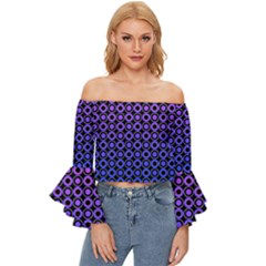 Mazipoodles Purple Pink Gradient Donuts Polka Dot Off Shoulder Flutter Bell Sleeve Top