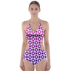 Mazipoodles Pink Purple White Gradient Donuts Polka Dot  Cut-out One Piece Swimsuit by Mazipoodles