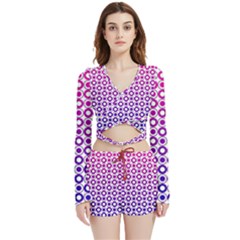 Mazipoodles Pink Purple White Gradient Donuts Polka Dot  Velvet Wrap Crop Top And Shorts Set by Mazipoodles