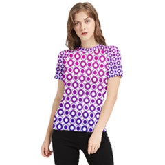 Mazipoodles Pink Purple White Gradient Donuts Polka Dot  Women s Short Sleeve Rash Guard by Mazipoodles