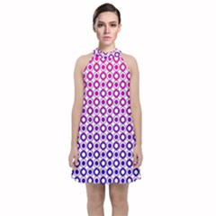 Mazipoodles Pink Purple White Gradient Donuts Polka Dot  Velvet Halter Neckline Dress 