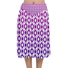 Mazipoodles Pink Purple White Gradient Donuts Polka Dot  Velvet Flared Midi Skirt by Mazipoodles