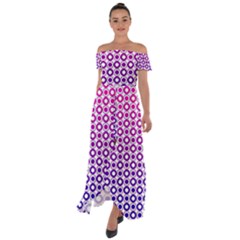 Mazipoodles Pink Purple White Gradient Donuts Polka Dot  Off Shoulder Open Front Chiffon Dress by Mazipoodles