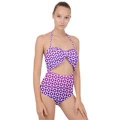 Mazipoodles Pink Purple White Gradient Donuts Polka Dot  Scallop Top Cut Out Swimsuit by Mazipoodles