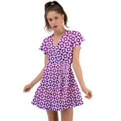 Mazipoodles Pink Purple White Gradient Donuts Polka Dot  Flutter Sleeve Wrap Dress by Mazipoodles