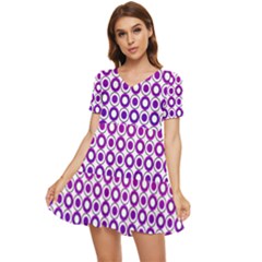 Mazipoodles Pink Purple White Gradient Donuts Polka Dot  Tiered Short Sleeve Babydoll Dress by Mazipoodles