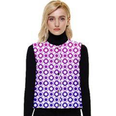 Mazipoodles Pink Purple White Gradient Donuts Polka Dot  Women s Button Up Puffer Vest