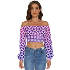 Mazipoodles Pink Purple White Gradient Donuts Polka Dot  Long Sleeve Crinkled Weave Crop Top by Mazipoodles