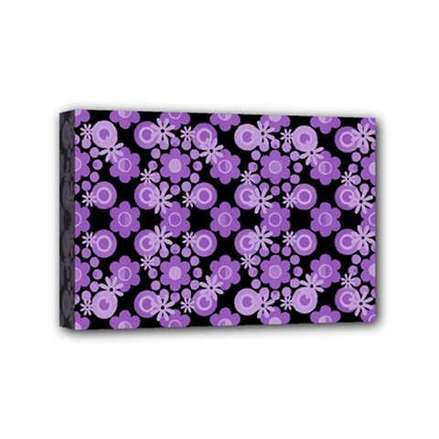 Bitesize Flowers Pearls And Donuts Lilac Black Mini Canvas 6  X 4  (stretched) by Mazipoodles