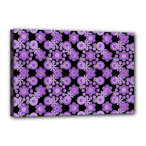 Bitesize Flowers Pearls And Donuts Lilac Black Canvas 18  X 12  (stretched) by Mazipoodles