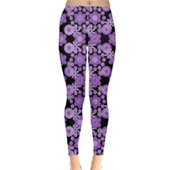 Bitesize Flowers Pearls And Donuts Lilac Black Everyday Leggings  by Mazipoodles