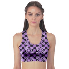 Bitesize Flowers Pearls And Donuts Lilac Black Fitness Sports Bra by Mazipoodles