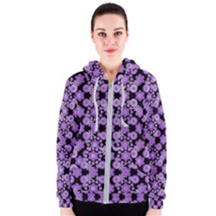 Bitesize Flowers Pearls And Donuts Lilac Black Women s Zipper Hoodie