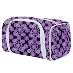 Bitesize Flowers Pearls And Donuts Lilac Black Toiletries Pouch by Mazipoodles