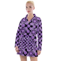 Bitesize Flowers Pearls And Donuts Lilac Black Women s Long Sleeve Casual Dress by Mazipoodles