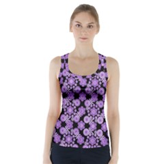 Bitesize Flowers Pearls And Donuts Lilac Black Racer Back Sports Top by Mazipoodles